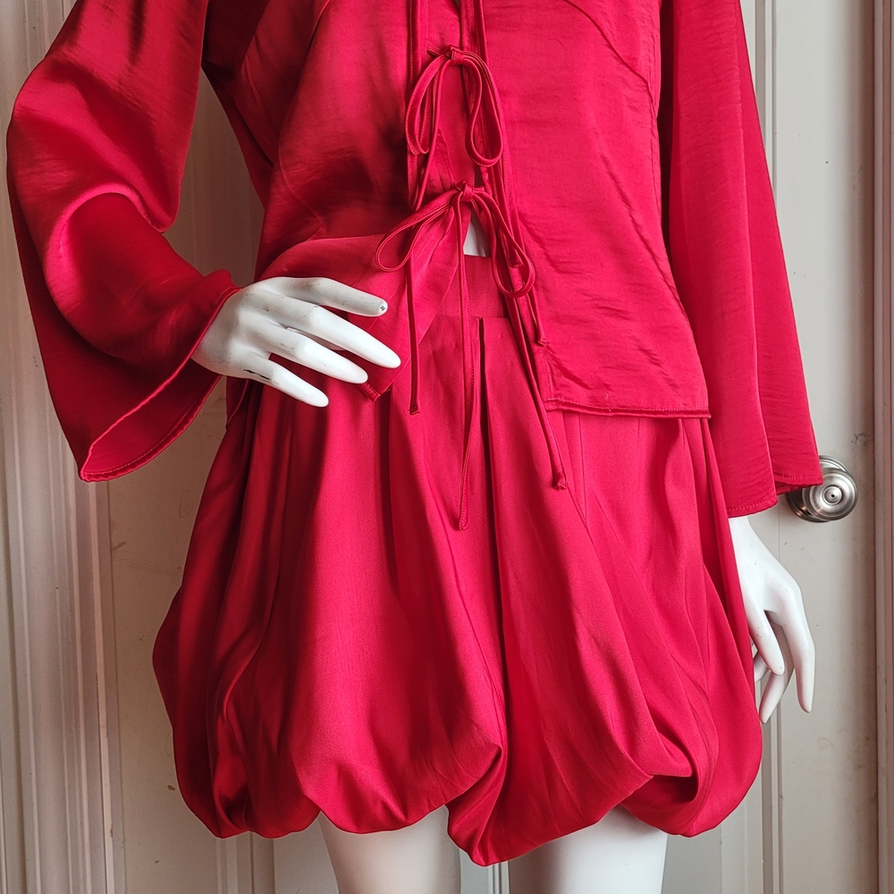 a new day Red Mini Bubble Skirt